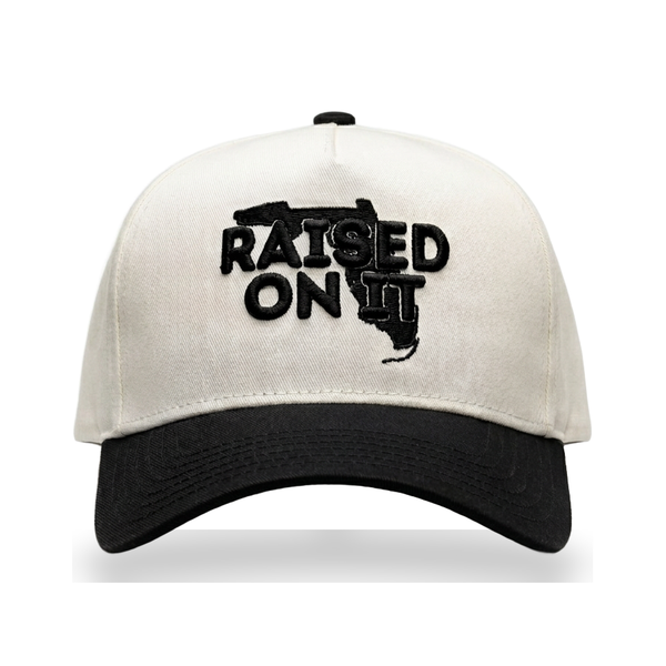 Raised On It | Florida Logo Embroidered Trucker — White/Black