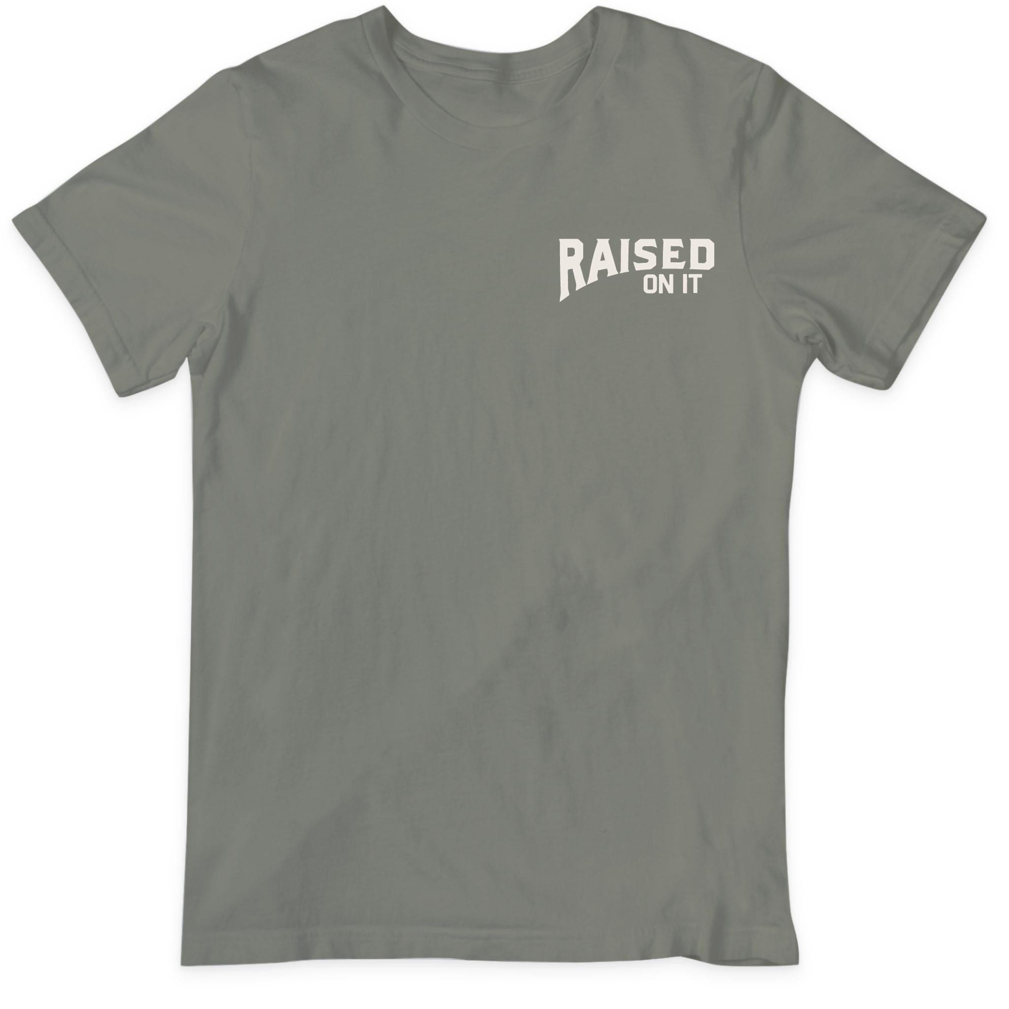 Florida Sportsman Tee in olive — front view with small Raised On It left-chest logo