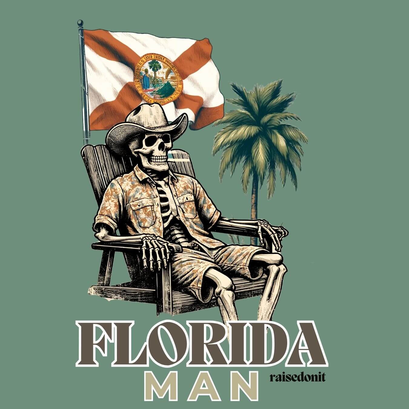 Florida Man Beach Skeleton | FL Green | Unisex Long Sleeve Comfort Tee