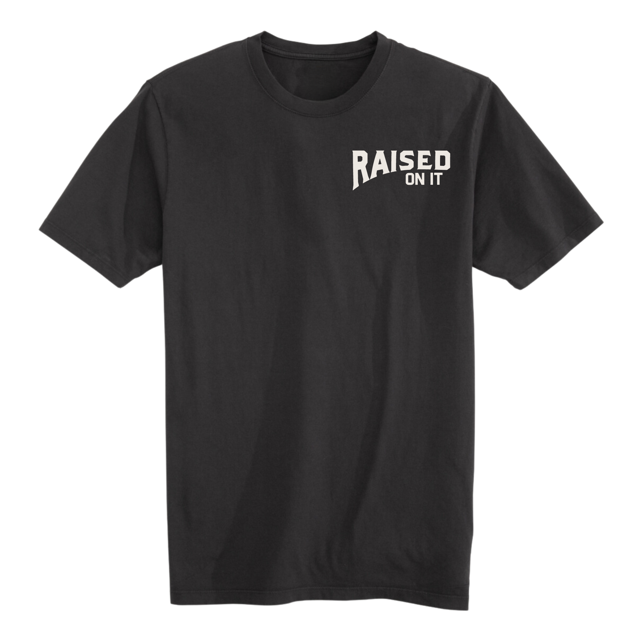 Florida Sportsman Tee in black — front view with Raised On It left-chest logo