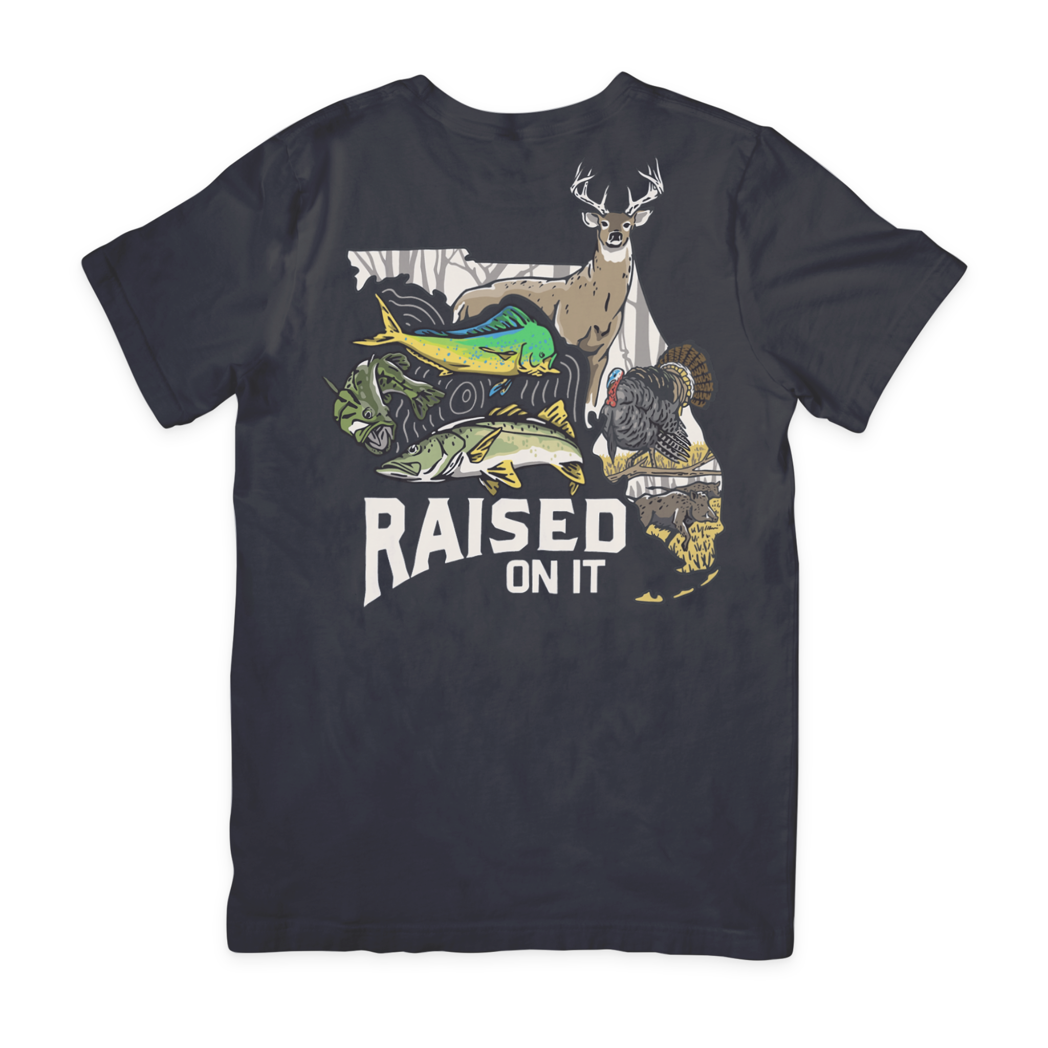 Florida Sportsman Tee in black — full Florida wildlife back print