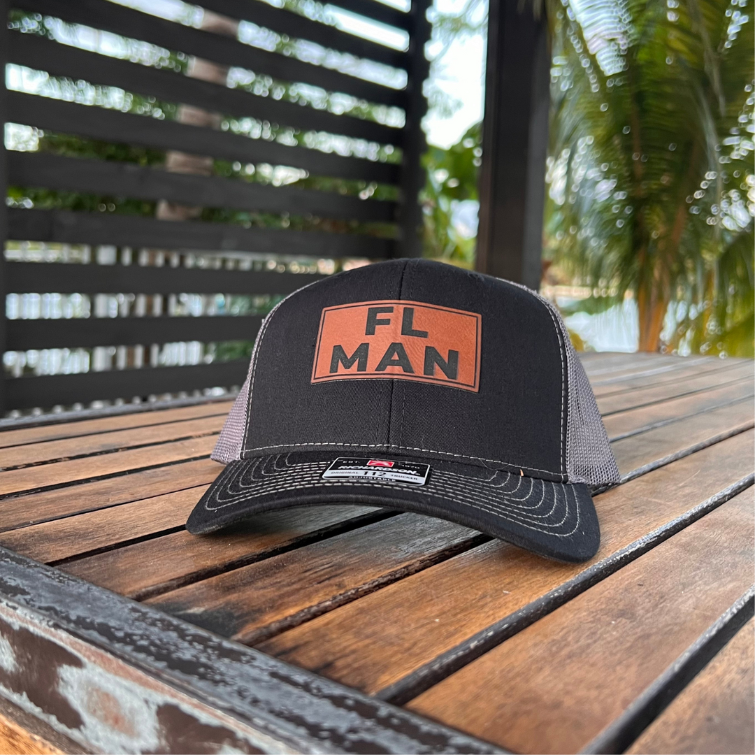 FL Man | Leather Patch Hat | Snapback Trucker Style