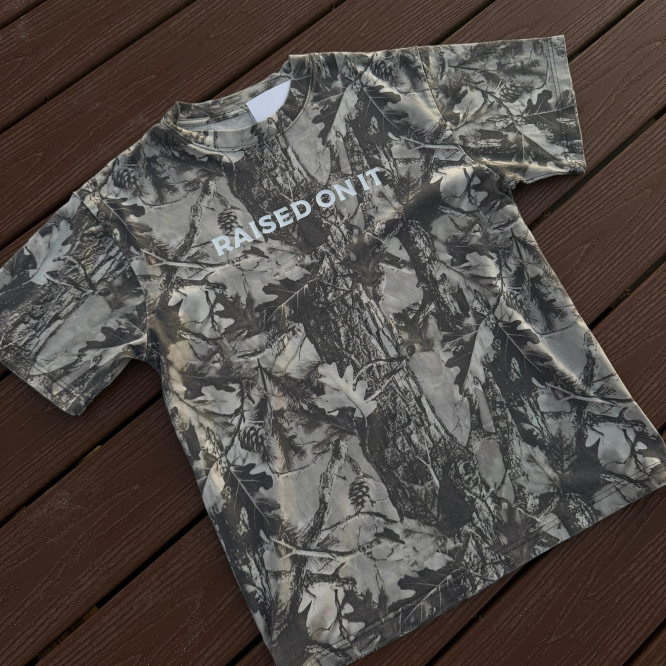 Grey Camo Logo Tee | Short Sleeve Heavy Weight Tee | Grey Wood Camo
