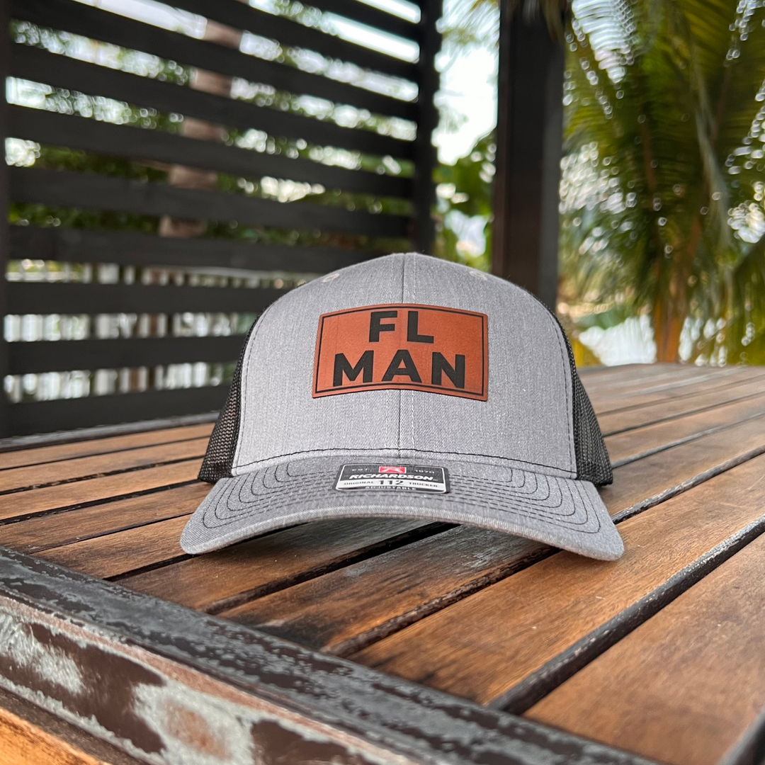 FL Man | Leather Patch Hat | Snapback Trucker Style