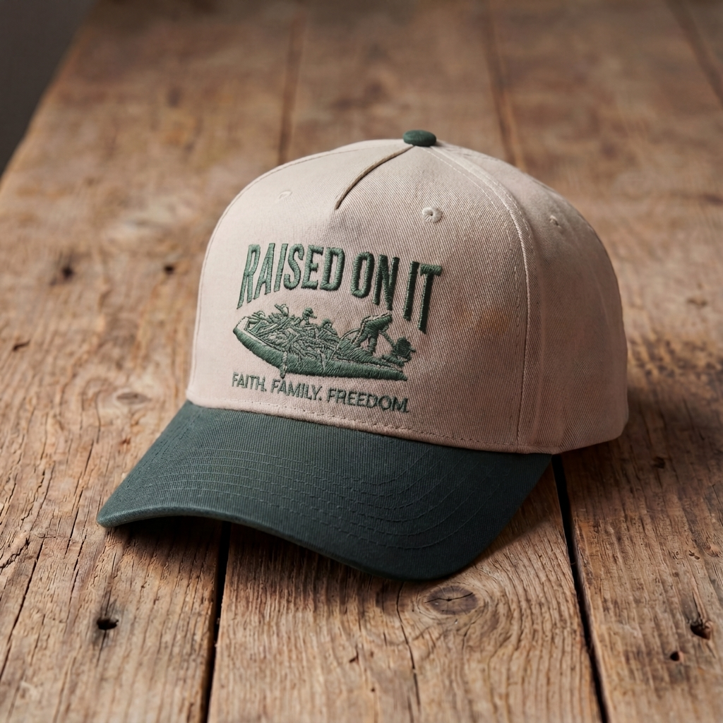 Outboard Legacy Mudboat hat on weathered wood