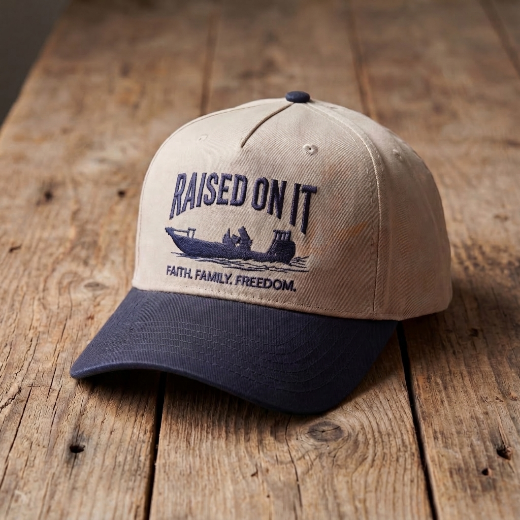 Outboard Legacy Skiff hat on weathered wood