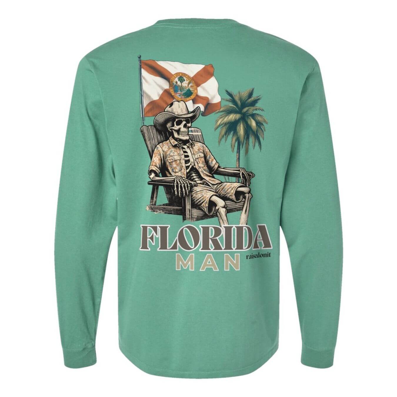 Florida Man Beach Skeleton | FL Green | Unisex Long Sleeve Comfort Tee