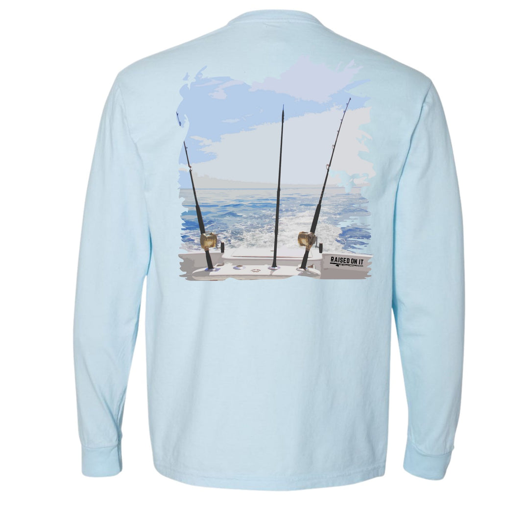 Angler's Outlook | Sky Blue | Unisex Long-Sleeve Comfort Tee with Pocket