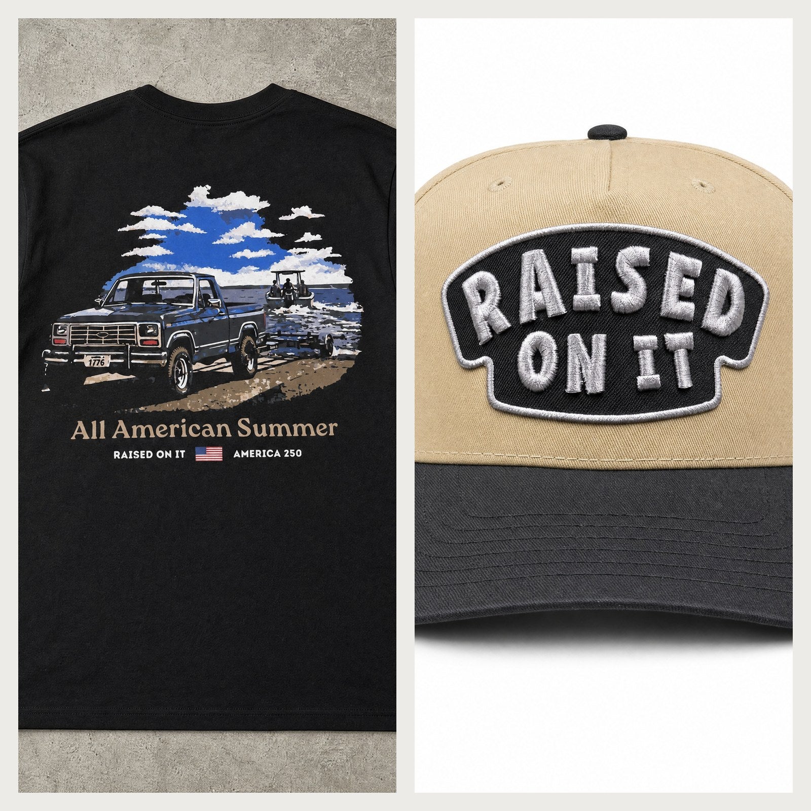 All-American Set: All American Summer tee back print and tan snapback hat